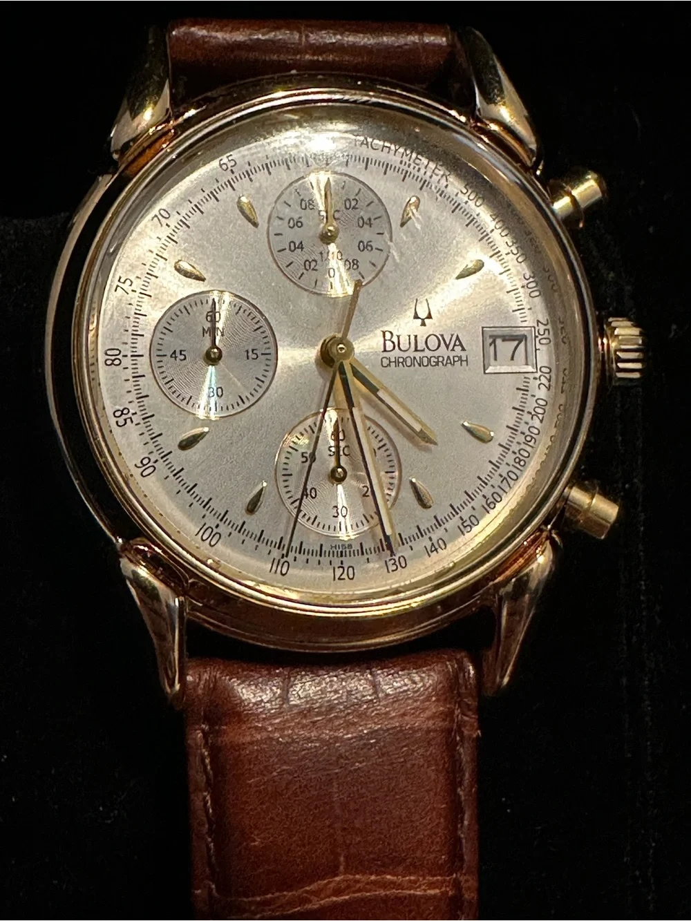 Vintage Bulova BVC302 46121 Gold Plated Chronograph Watch w/ Box